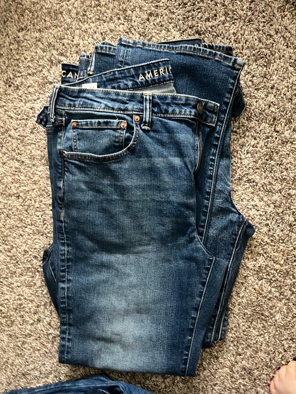 Three American Eagle Outfitters Men's Medium/Dark Blue Bootcut Jeans
